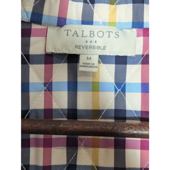 Talbots Reversible Quilted Vest Full Zip White Multicolor Plaid Women's Medium - Picture 3 of 8
